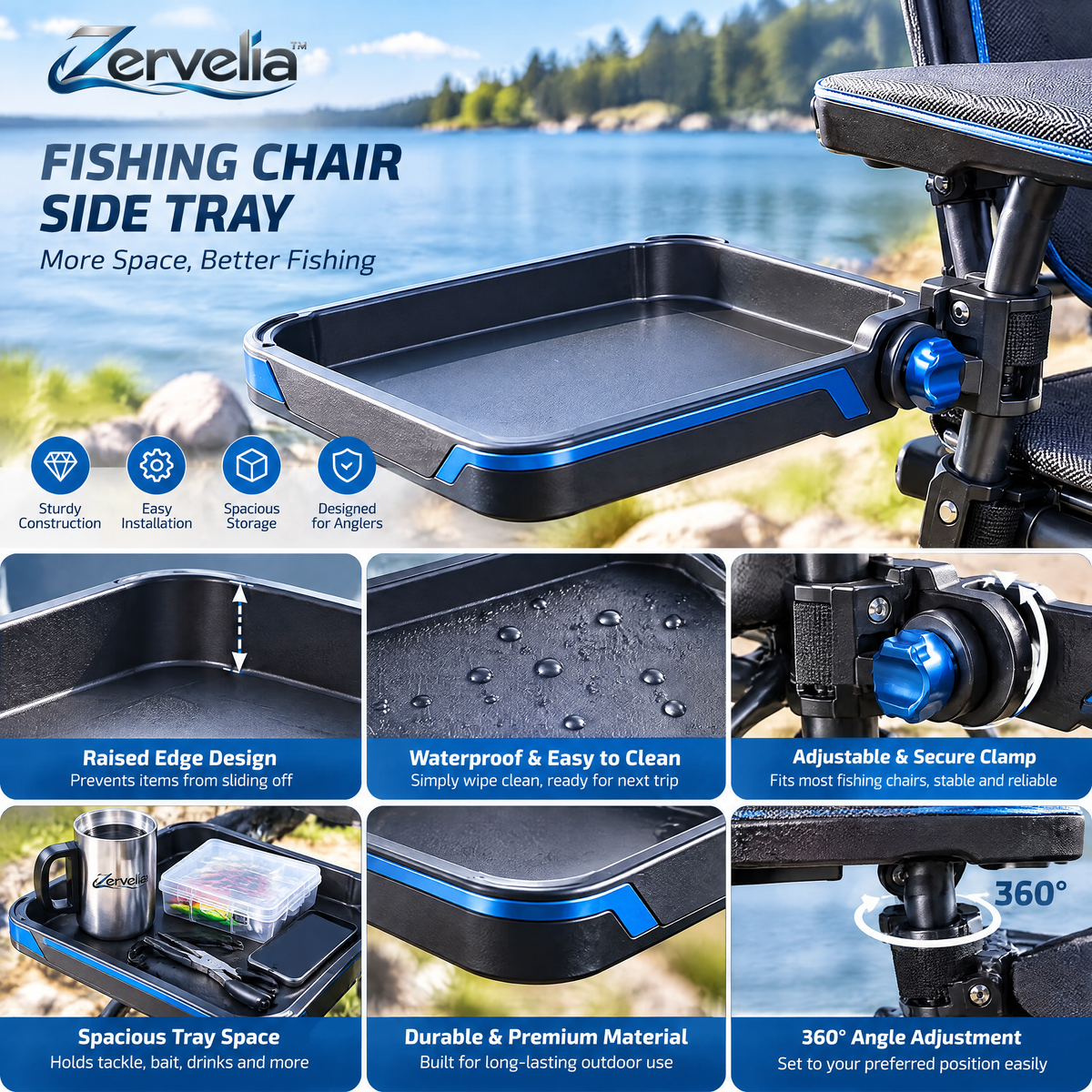 Fishing chair side tray